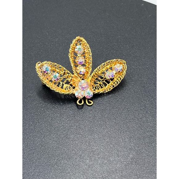 Vintage Made in Austria Brushed Gold
Coiled Metal Brooch AB Austrian Rhinestones - Picture 3 of 12